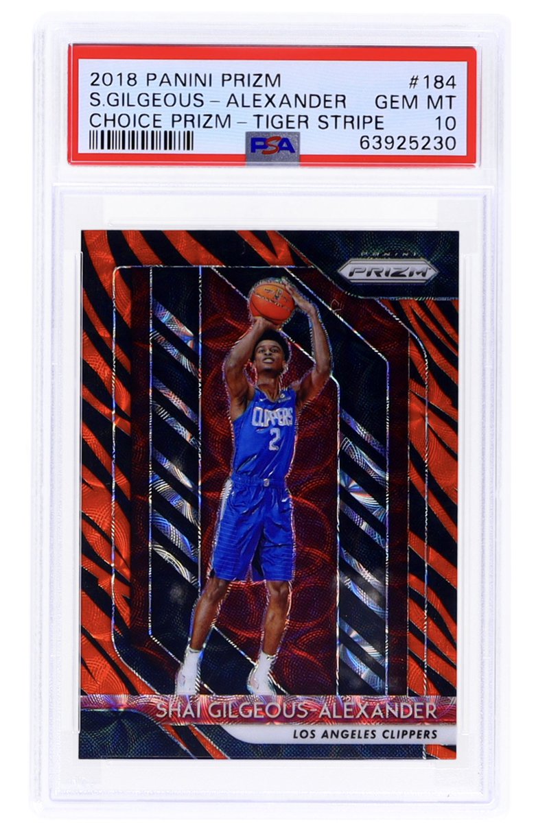 KardboardCrew's tweet photo. Ending Tonight Shai Gilgeous Alexander Rookie Tiger Stripe PSA 10. #LiquidAuctions #TheHobby #whodoyoucollect #PrizmBasketball #prizm #OnlyAlt @OnlyAltOfficial https://t.co/qWwJGd5JeI https://t.co/vuU5FnVrQ3