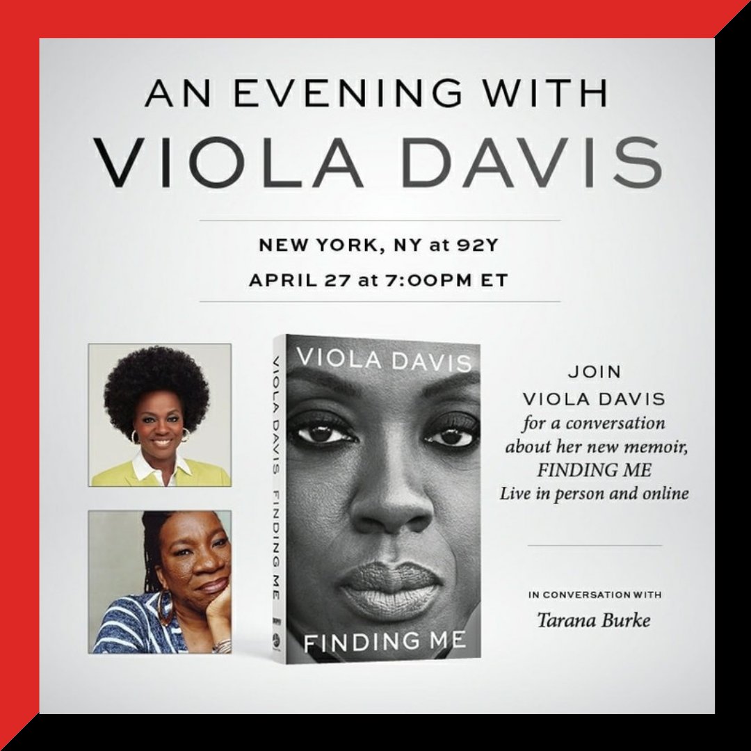 EBONY's tweet photo. VIOLA DAVIS x TARANA BURKE + LIVE 🎤 in #NewYork @92Y on April 27th at 7PM EST 🍿 .
We hope you’ll be part of this special night with @violadavis & @taranajaneen !
Reserve your seat now! https://t.co/Bn7ZgwvQpl
#HarperOne #EBONYPublishing #ViolaDavis #FindingMe” https://t.co/O6jsxZO5Kl