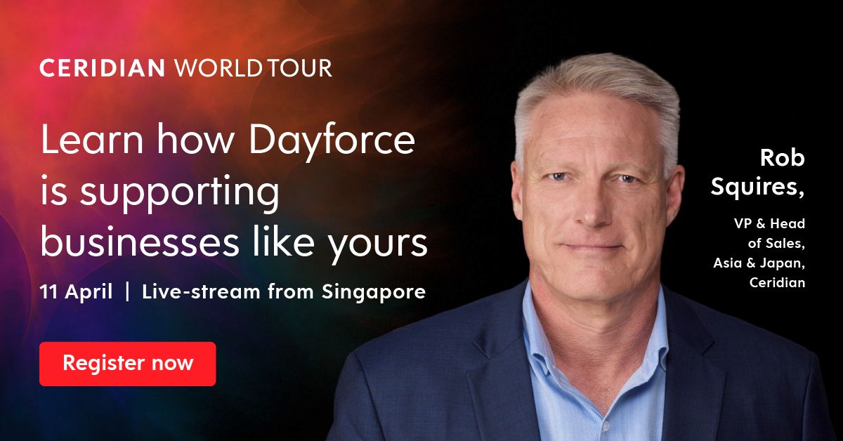 Join Rob Squires at Ceridian World Tour Singapore to hear how Dayforce technology innovations power a more intelligent approach to HCM. Register now for the virtual experience: https://t.co/3udzE3LYrB https://t.co/NBgHtHX7LK