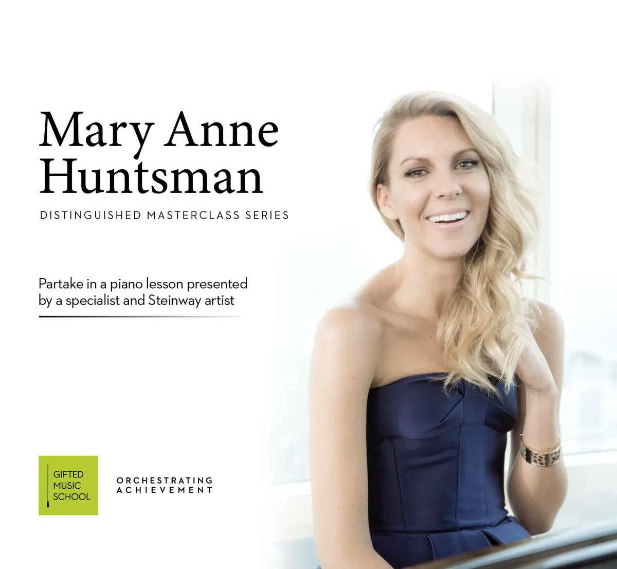 Don't miss this masterclass from one of the most exciting pianists of her generation! Mary Anne Huntsman will be giving a free masterclass tomorrow, April 8th from 4-6pm at the Gifted Music School. More info at the link below. buff.ly/3r6Vgfy