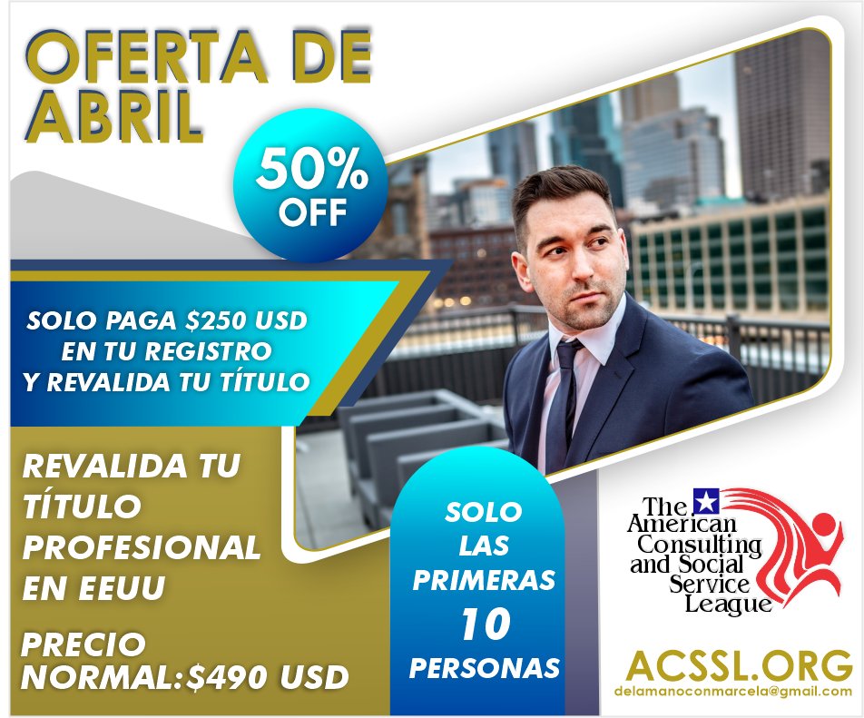 Validatutitulo's tweet photo. En ACSSL no siempre tenemos ofertas como esta, obtén un 50% de descuento en tu registro al programa de revalidación de estudios en Estados Unidos. Llámanos. https://t.co/0wKTweSBwE
Tel. 954-888-8664 / 954-909-9059
https://t.co/WtNPj8zKOK
#covid19 #cuarentena #titulos #usa https://t.co/0eOrW6nrmM