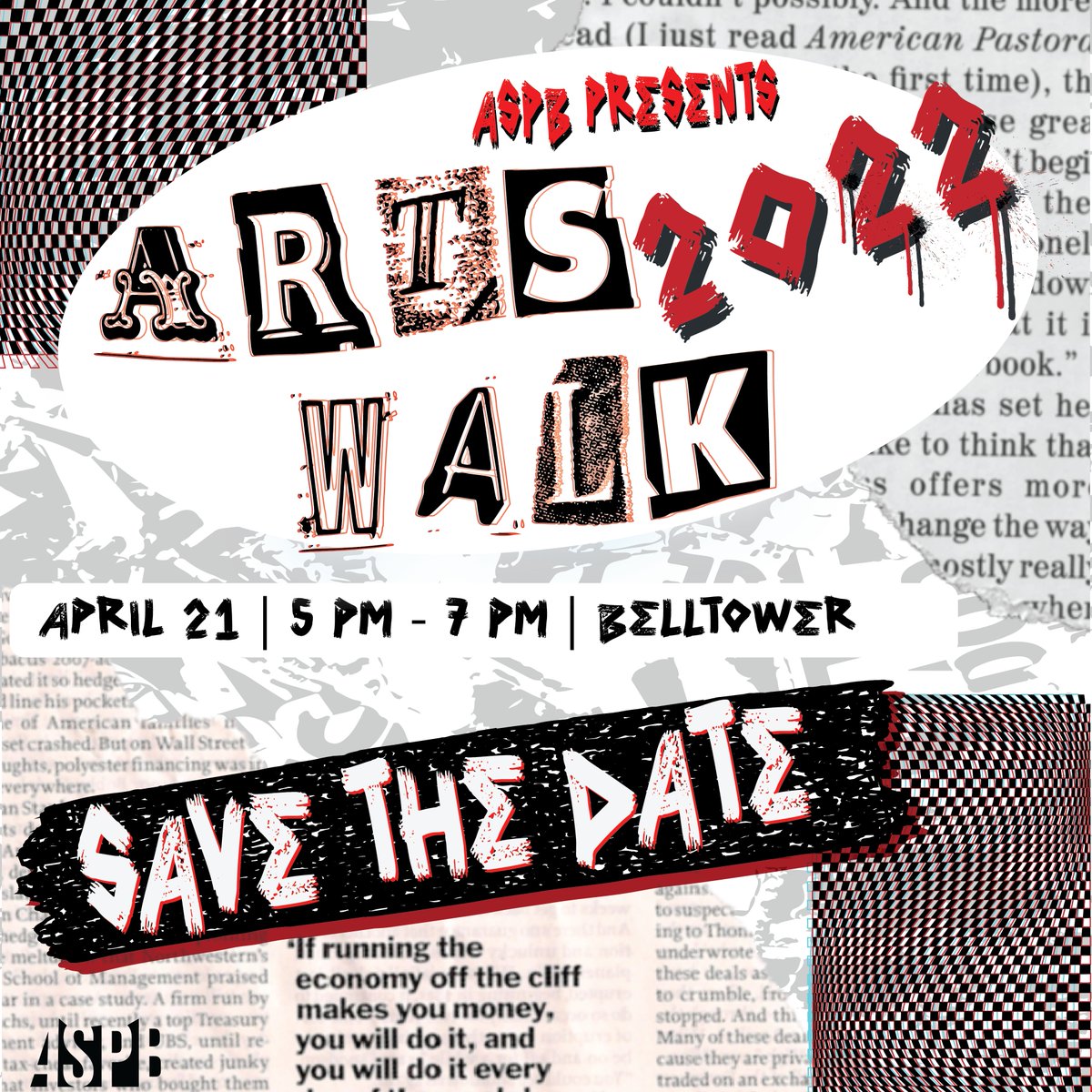 UCR_ASPB's tweet photo. Are you all ready to get artsy? Well, save the date for Arts Walk!

Date: April 21, 2022
Location: The Belltower
Time: 5PM-7PM

Look forward to gorgeous masterpieces, cool interactive workshops, food, and other attractions!

See you all there!! https://t.co/B3mJdN4vVd