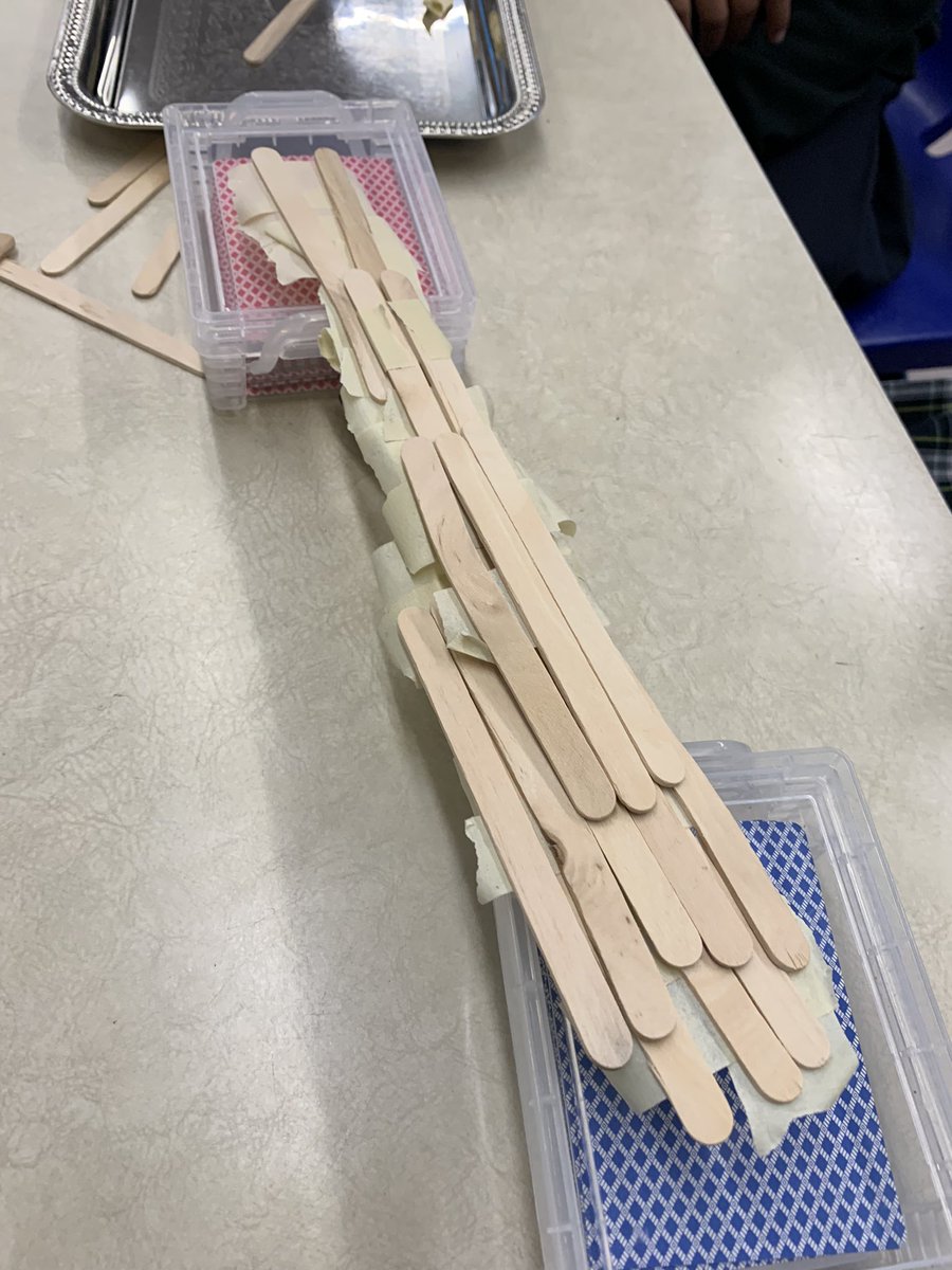 hmparlee's tweet photo. We are builders!🚧 Ss worked in pairs to construct a bridge using popsicle sticks as their material and tape as their fastener. It took some rethinking and rearranging of the materials to make sure they created a strong enough bridge to hold our toy car 🚗 @MsBakhtawar https://t.co/KPrpYqIeg5