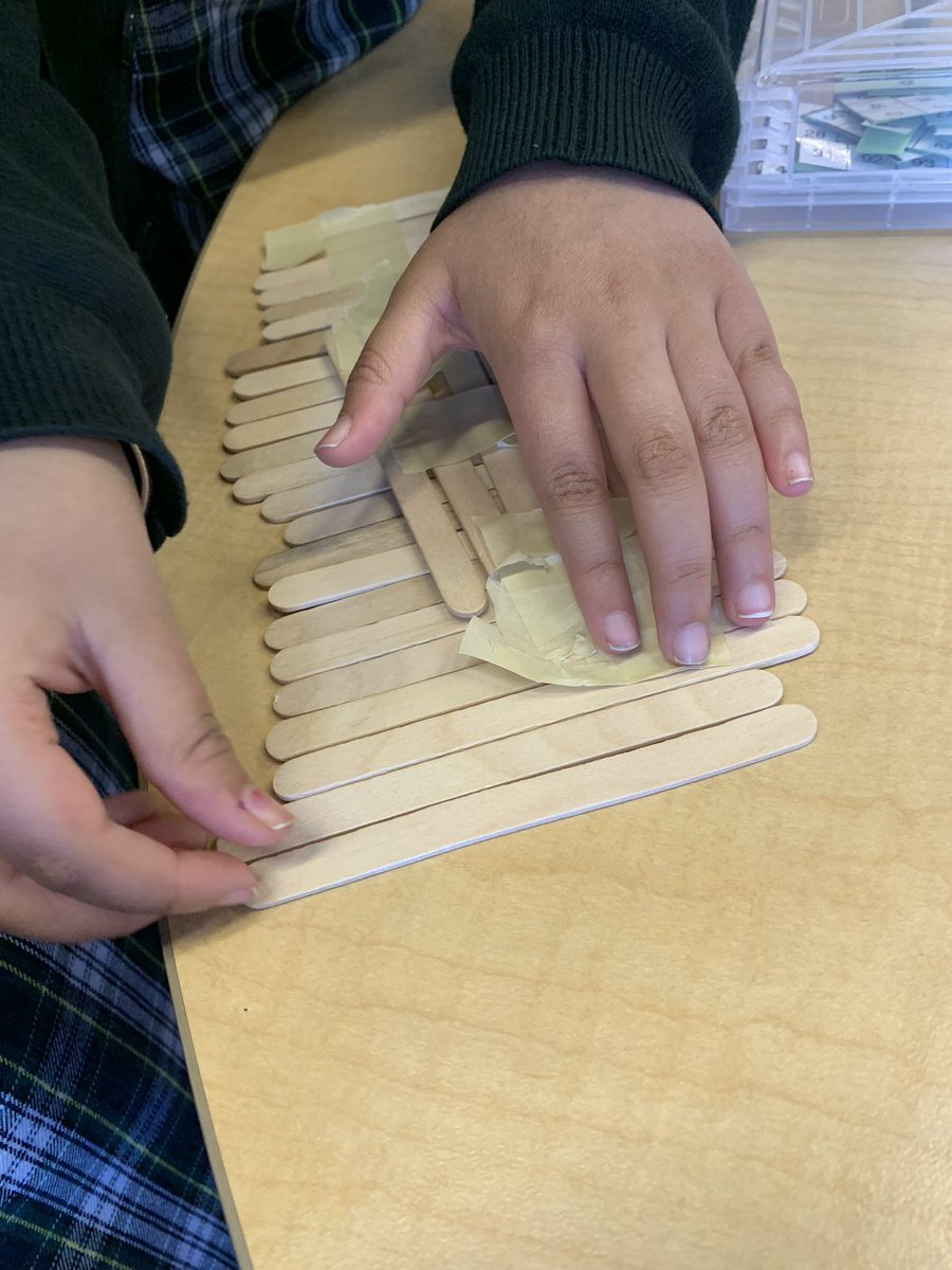 hmparlee's tweet photo. We are builders!🚧 Ss worked in pairs to construct a bridge using popsicle sticks as their material and tape as their fastener. It took some rethinking and rearranging of the materials to make sure they created a strong enough bridge to hold our toy car 🚗 @MsBakhtawar https://t.co/KPrpYqIeg5