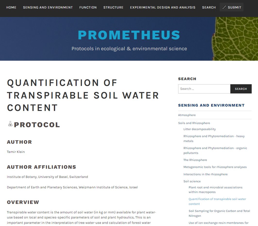 Another protocol has been added to Prometheus, give it a look!

Quantification of transpirable soil water content

prometheusprotocols.net/sensing-and-en…