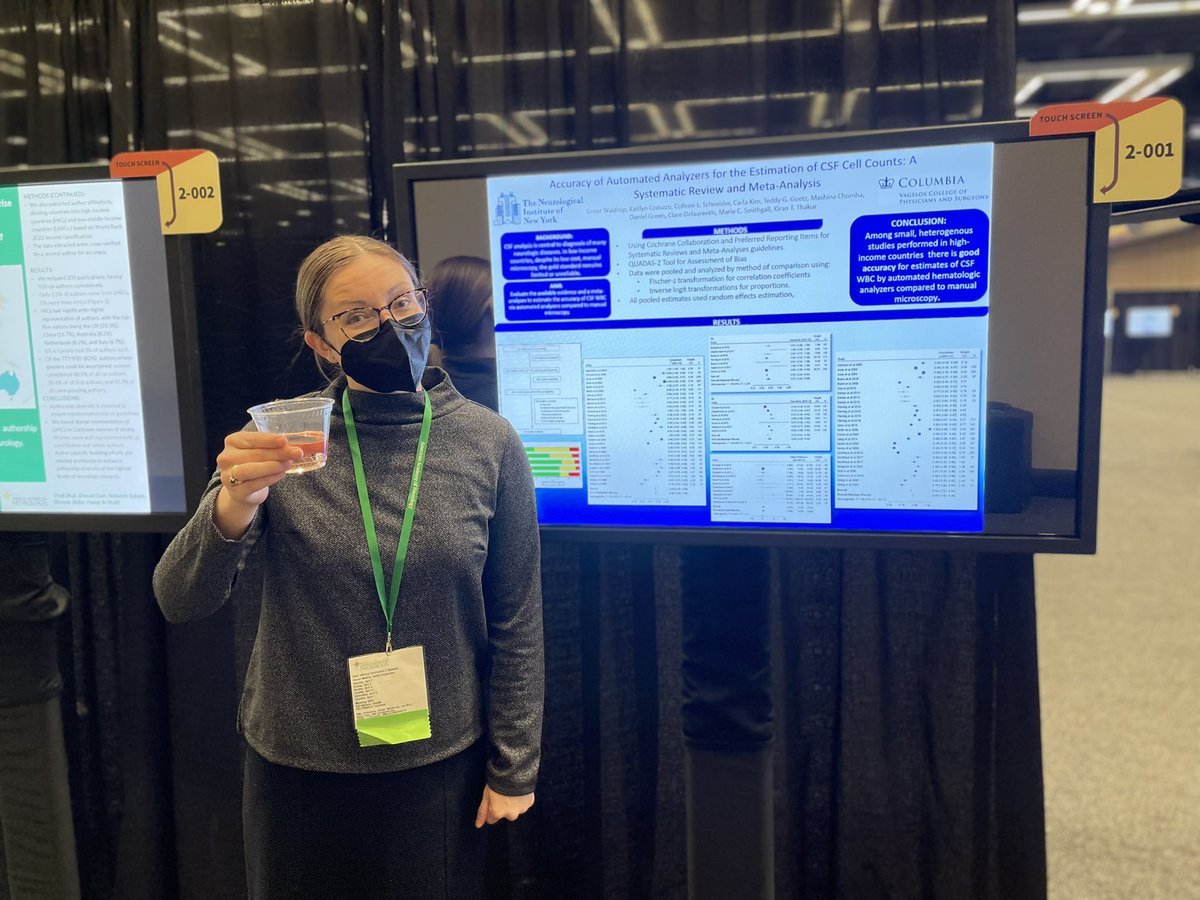 Who knew our (@kiranthakurmd) meta-analysis of automated analyzers for csf wbc count pairs well with rose!?! Perks of the last poster session of #AANAM! See you next year @AANMember, back to life as @columbianeurons tomorrow…