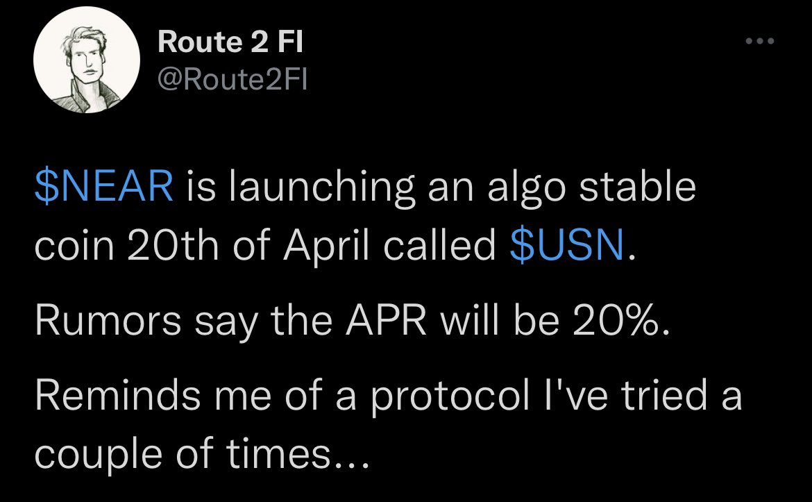 Near dự định tung ra native stablecoin của riêng mình USN vào 20/04 này với APR 20%
👉🏻 Đốt tiền to kiếm users

Nguồn: <a href="/Route2FI/">Route 2 FI</a> 

Near dự kiến sẽ list Coinbase vào tháng 4 - 5 này.

Nguồn: <a href="/henvaibta/">Hên Vãi</a>

Tất cả chỉ là dự kiến thôi anh em nhé!