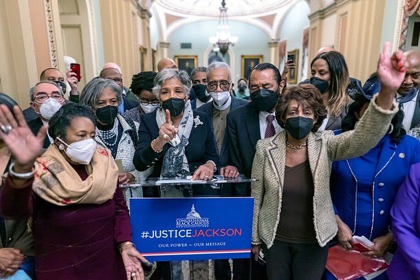 TheBlackCaucus's tweet photo. Today, we made history. In a vote of 53-47, the Senate confirmed Judge Ketanji Brown Jackson will be the first Black woman to serve on the #SCOTUS 
  
Today, we are building a better America. 
#AJusticeForAll #JusticeJackson https://t.co/frejfvjs9W