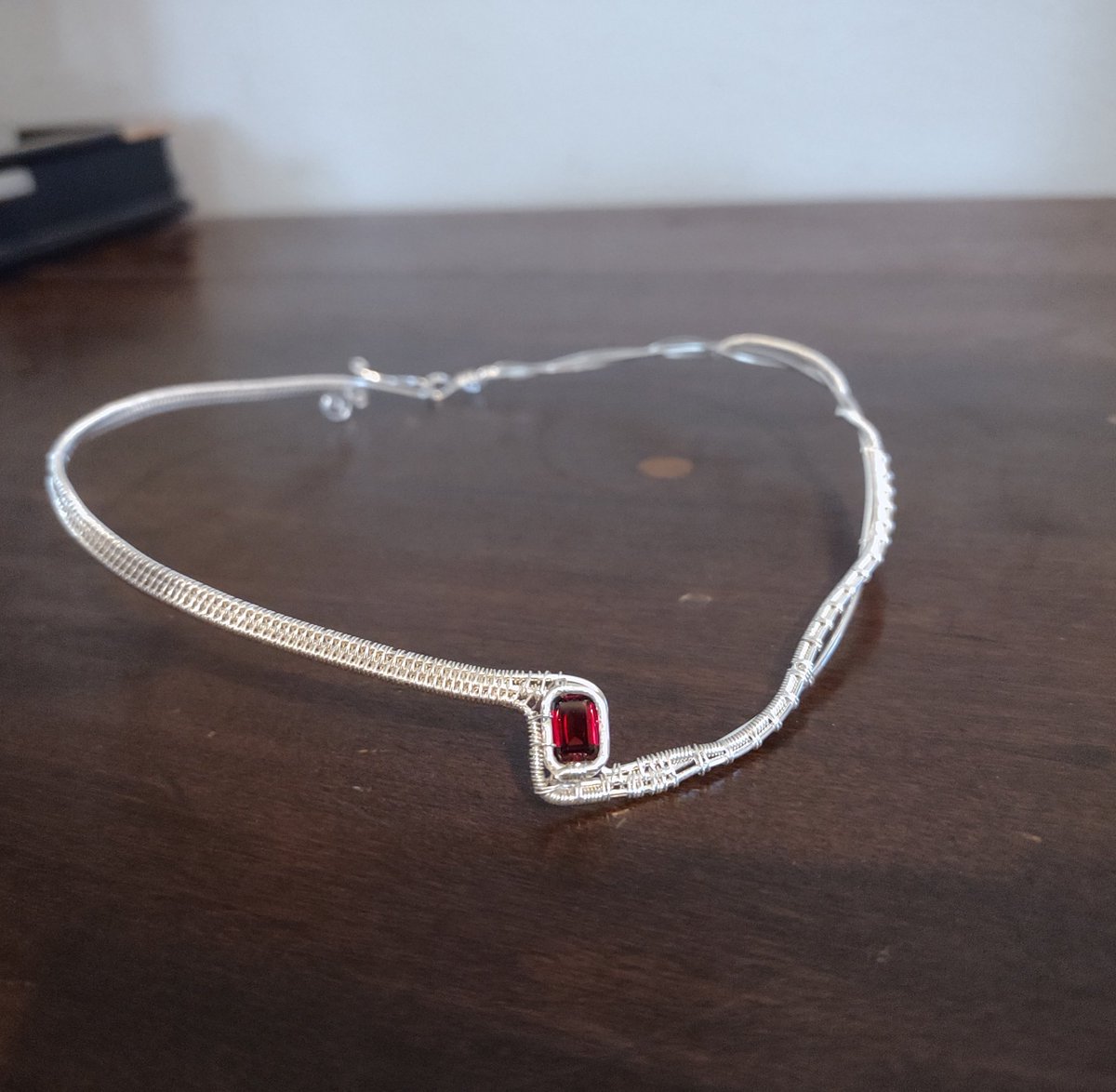 Pyrope garnet, Solid sterling silver wire wrapped choker, now available on my Etsy etsy.com/shop/TheTwiste… #januarybirthstone #january