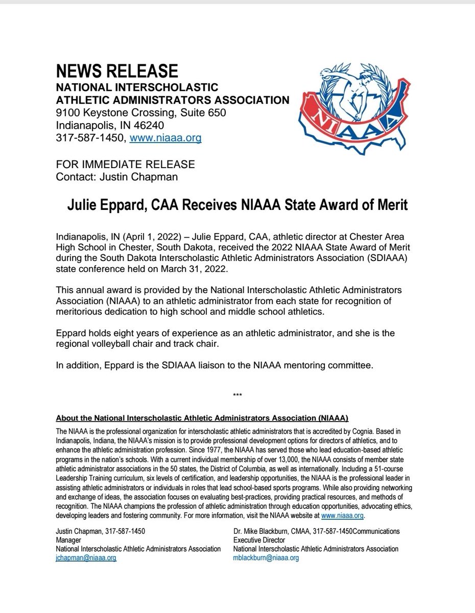 SDIAAA17's tweet photo. Congratulations Julie Eppard, CAA, Chester Area, on earning the NIAAA State Award of Merit. Well Deserved!!! https://t.co/keQ6Qcx9ol