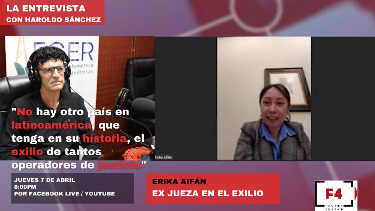 Factor4_GT's tweet photo. #Ahora | La jueza @AifanErika conversa con nuestro director @ “ No hay otro país en Latinoamérica que tenga en su histoira el exilio de tanto(as) #operadore(as) de #justicia”
En enlace 👇🏽
https://t.co/PIzeD3xgqh https://t.co/87aY9JwCZA