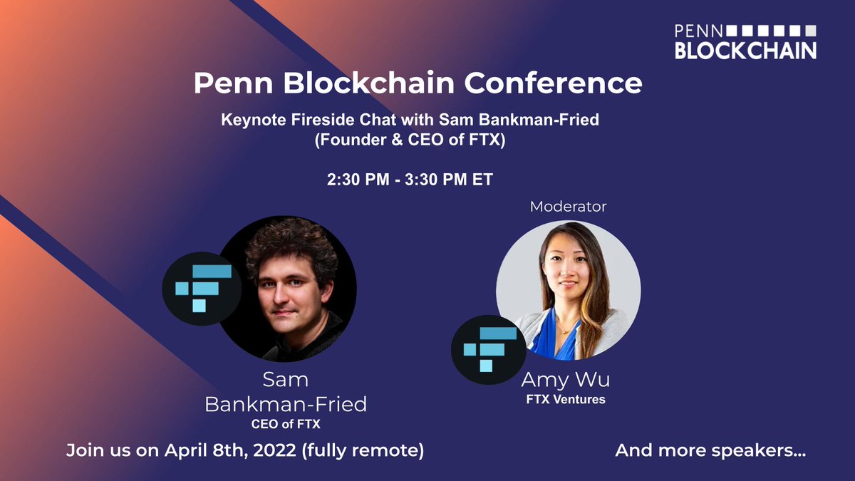 Join us Friday, April 8th with <a href="/SBF_FTX/">SBF</a>  <a href="/amytongwu/">Amy Wu Martin</a> <a href="/FTX_Official/">FTX</a> for an exciting keynote fireside chat! 🤗