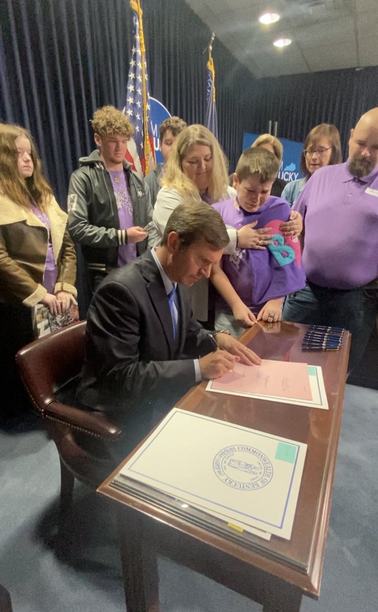 Thank you to Sen. @maxwellwise for sponsoring Bella’s Bill for CMV and to @GovAndyBeshear for signing it into law today. #cmvawareness
