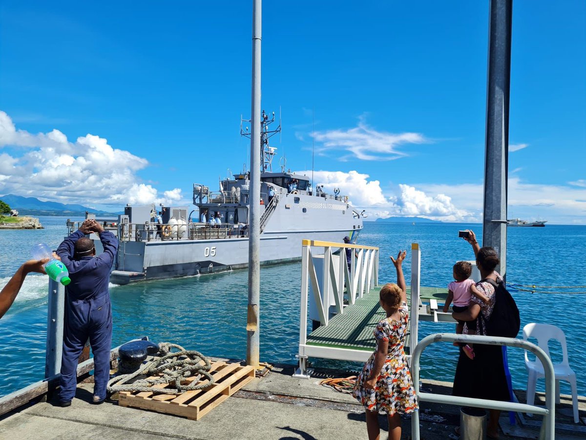 AusHCSols's tweet photo. A security partnership in action! Having spent 151 days at sea in 2021, the Guardian Class patrol Boat Gizo is now in Carins, Queensland, for its first deep maintenance since it was handed over in 2019. 🇸🇧🤝🇦🇺 https://t.co/MZhSDM8Jh1