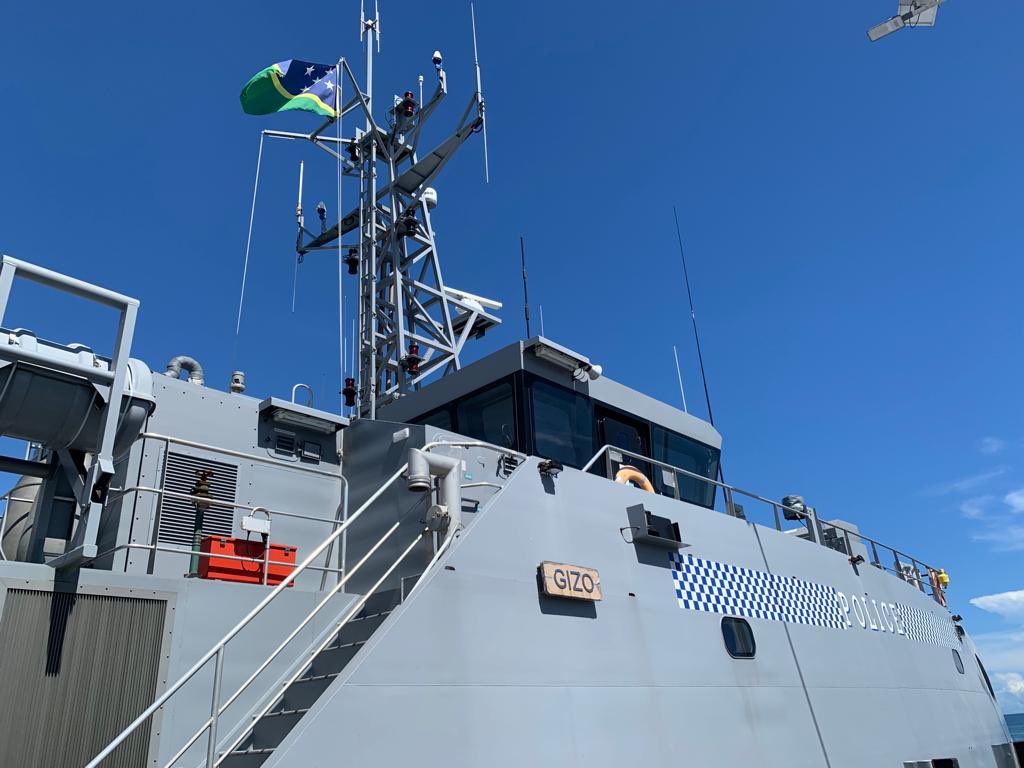 AusHCSols's tweet photo. A security partnership in action! Having spent 151 days at sea in 2021, the Guardian Class patrol Boat Gizo is now in Carins, Queensland, for its first deep maintenance since it was handed over in 2019. 🇸🇧🤝🇦🇺 https://t.co/MZhSDM8Jh1