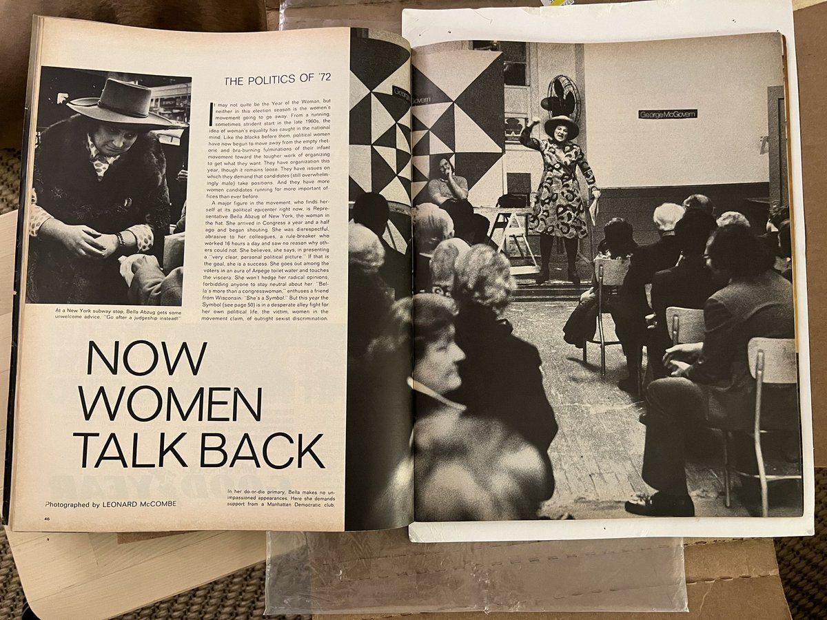 AOC's tweet photo. And now to the main event: Rep. Bella Abzug!

“[Abzug] arrived in Congress a year and a half ago and began shouting. She was disrespectful, abrasive, a rule-breaker who worked 16 hours a day and saw no reason why others could not. She won’t hedge her radical opinions.”

 OG 😌👑 https://t.co/YZM0532JQ8