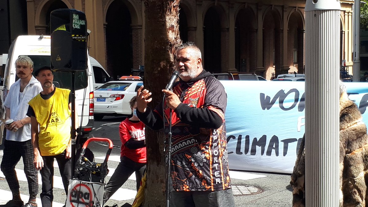 LockTheGate's tweet photo. Sydney: Great speakers, very strong Gomeroi voices and huge support from the union movement and civil society in solidarity with Gomeroi people opposed to Pilliga (Narrabri) Gas project. Native Title Tribunal case starts on Mon in Fed Court. Gomeroi have said 'no' to Santos. https://t.co/5InxziPDcE
