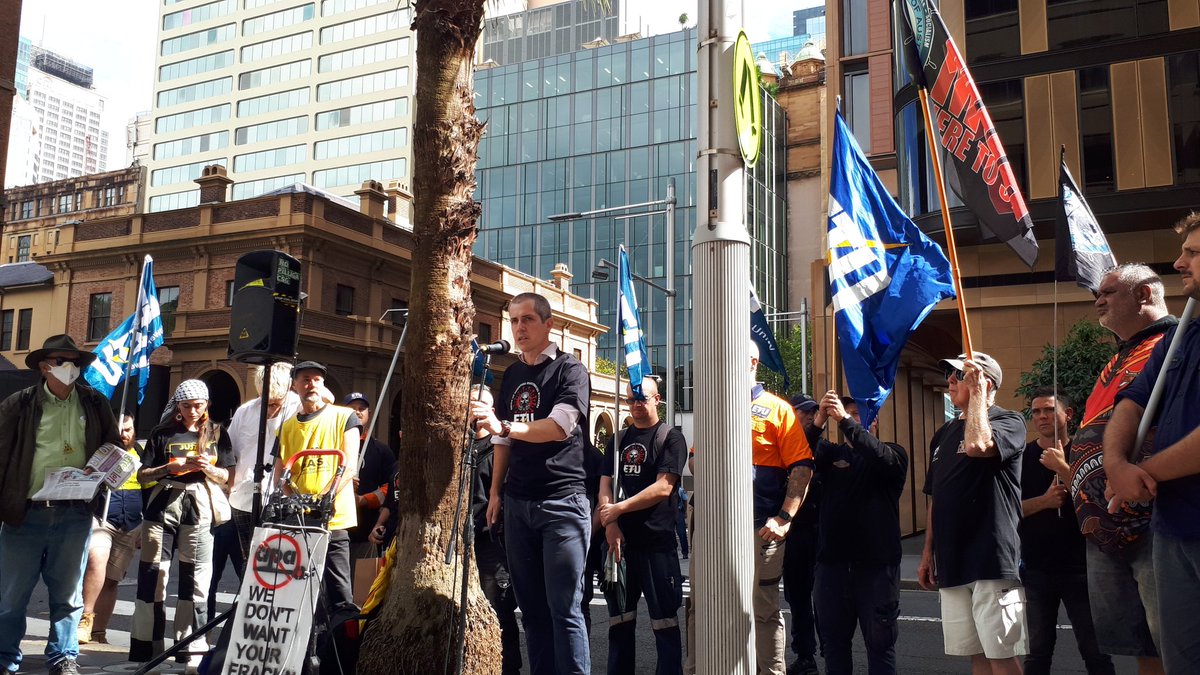 LockTheGate's tweet photo. Sydney: Great speakers, very strong Gomeroi voices and huge support from the union movement and civil society in solidarity with Gomeroi people opposed to Pilliga (Narrabri) Gas project. Native Title Tribunal case starts on Mon in Fed Court. Gomeroi have said 'no' to Santos. https://t.co/5InxziPDcE