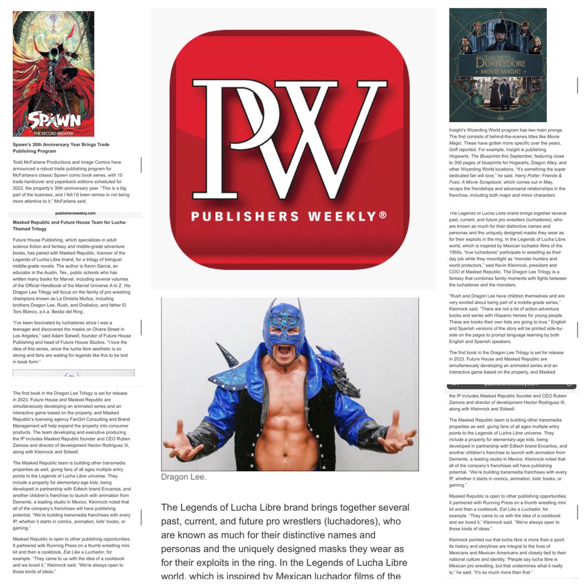 Our mission has always been to help luchadores monetize their IP & hard work. These days, that means creating transmedia franchises: books, tv, games with some of them! Thank you @PublishersWkly for having @dragonlee95 @rushtoroblanco in the same store as Harry Potter & Spawn.