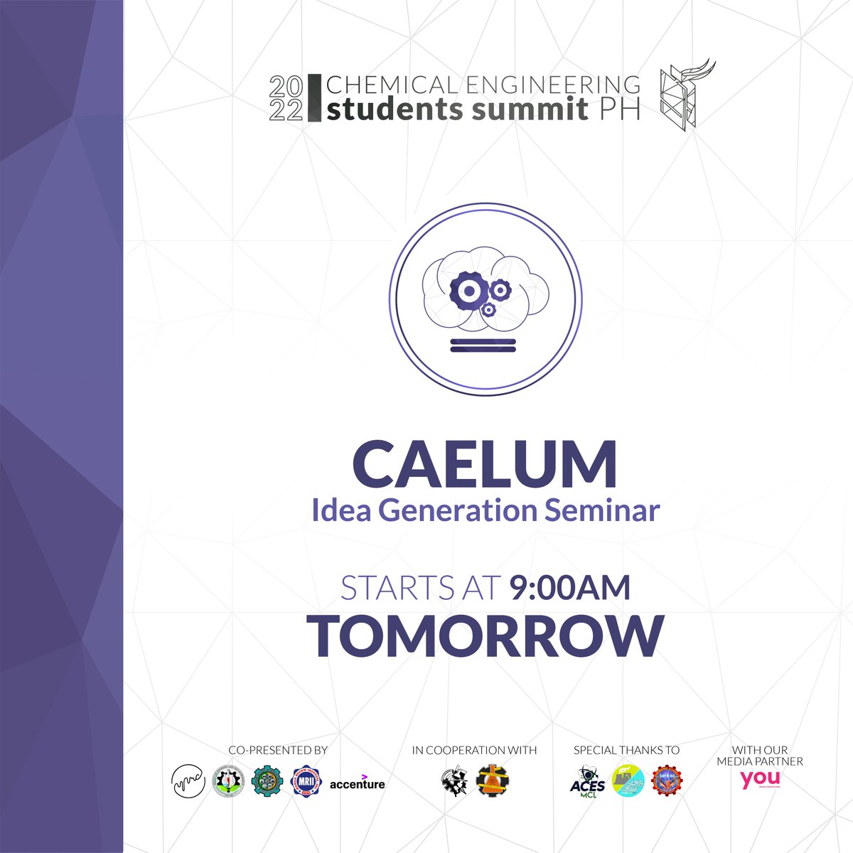 ChESSPH's tweet photo. [DAY 4 REMINDERS]

CAELUM: the Idea Generation Seminar, one of the most highly anticipated sub-events, will happen tomorrow! Get ready to solve real community problems and win some prizes!

Also, check out the following thread for some important links and reminders.

(1/2) https://t.co/tz517kguOI