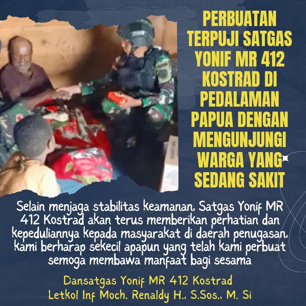 Di tengah tugasnya menjaga stabilitas keamanan, Satgas Yonif MR 412 menyempatkan diri berkunjung &amp; memberikan bantuan utk warga di pedalaman Papua ...