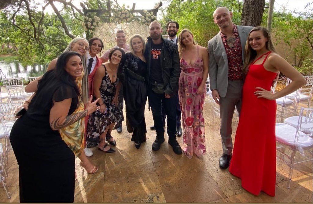 WrestlingNewsCo's tweet photo. Jon Moxley at Corey and Carmella’s wedding. 😀 https://t.co/q8LR1vwupE