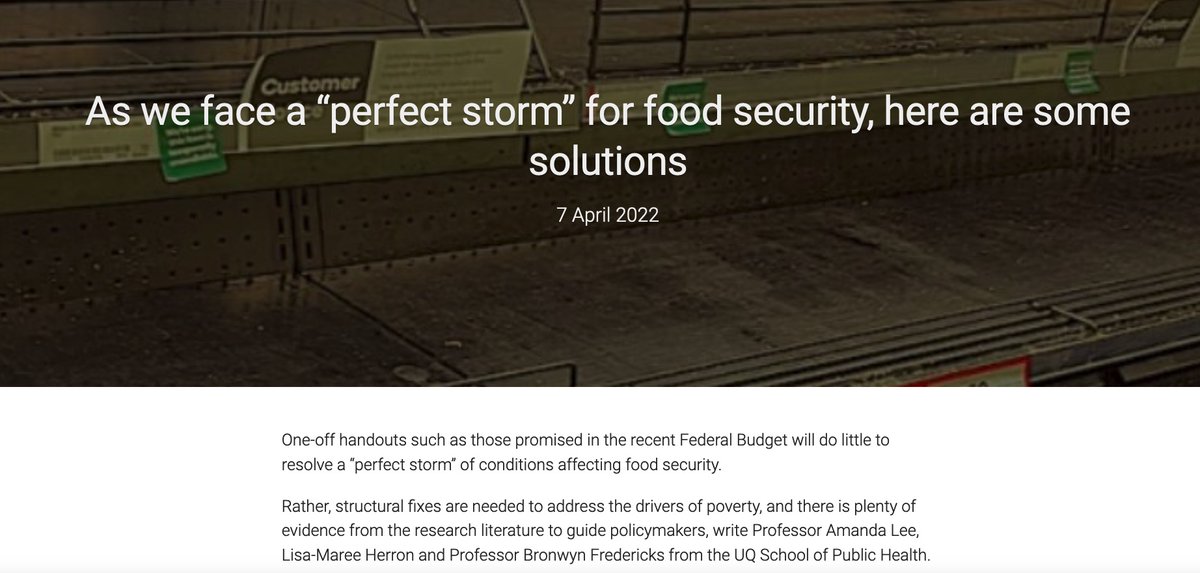 MelissaSweetDr's tweet image. And thanks to @UQMedicine for cross-posting the article on #FoodSecurityMatters as well: medicine.uq.edu.au/blog/2022/04/w… cc @CroakeyServices