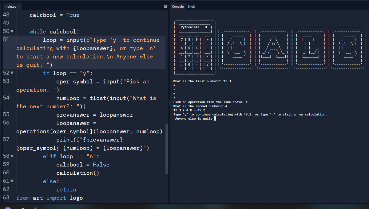 simpleasb's tweet photo. #Python #PythonProgramming #100DaysOfPython
#Coding #Programming #100DaysOfCode #Day10of100DaysOfCode
#LondonAppBrewer
@yu_angela
After some lazy days, studying other stuff, I'm back and the calc is done! Recursiveness and Flags! https://t.co/4urV06JQXo