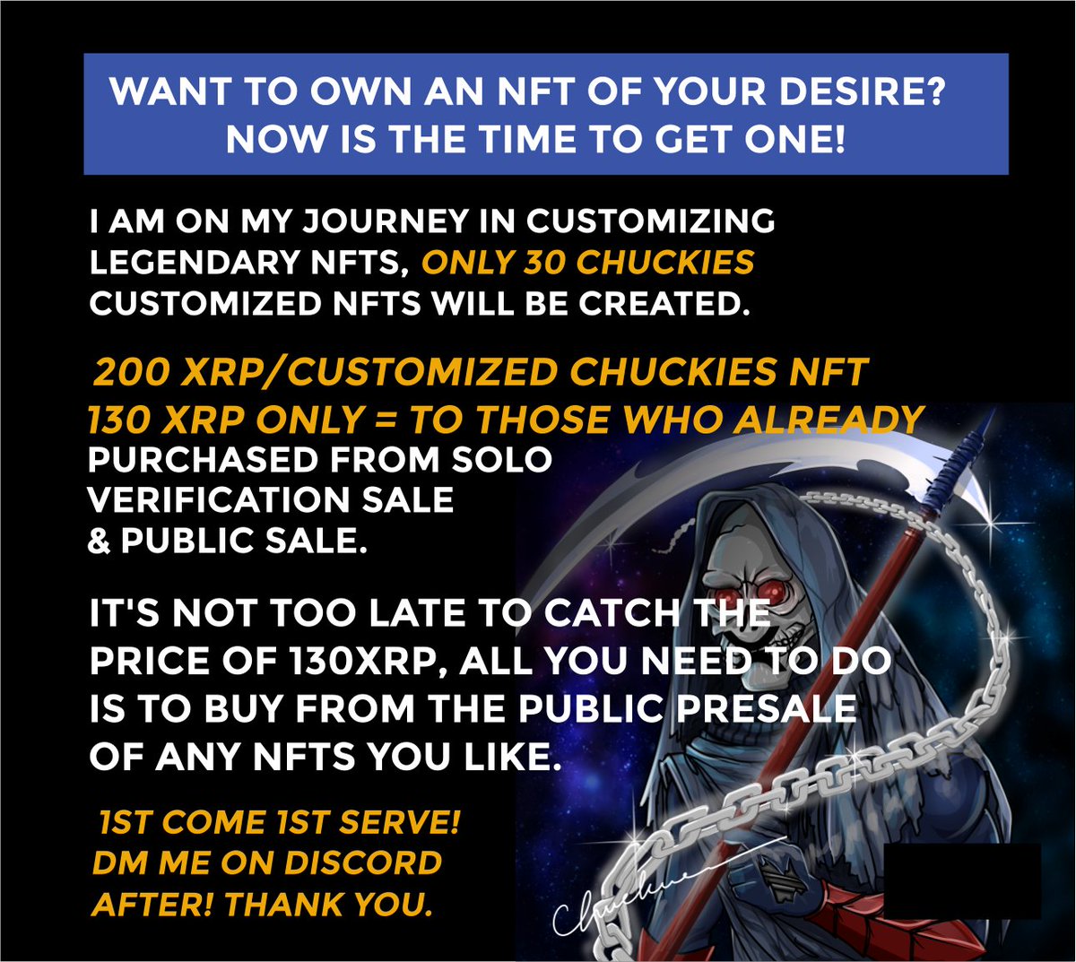 This will be the lowest price for a Customized NFT. Only 22 slots are available to fill in. Don't miss this chance, DM me on Discord and we can talk about it.