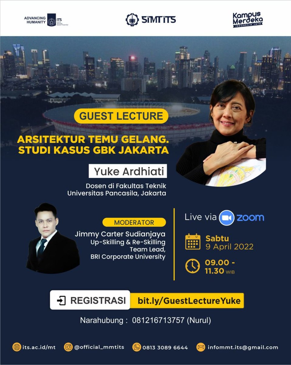 its_campus's tweet photo. Save the date!
🗓️ Sabtu, 09 April 2022
🕘 09.00 - 11.30 Wib
📌Platform: Zoom
📂Link Registrasi: https://bit(.)ly/GuestLectureYuke
📱CP: 081216713757 (Nurul)
#ITSCampus #ITSSurabaya #Pascasarjana #SIMTITS https://t.co/Lk4hxNiBQm