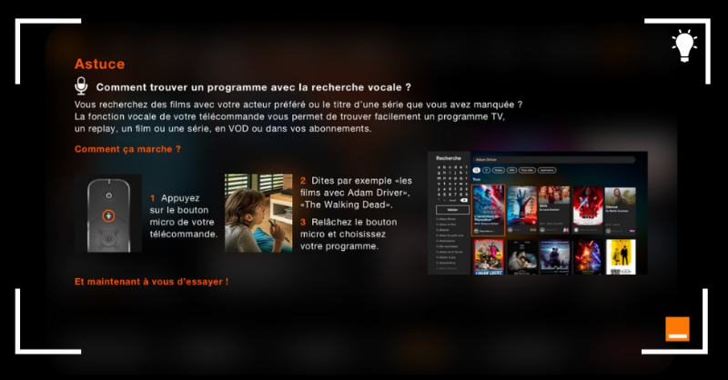 OrangeTV_fr's tweet photo. Simplifiez-vous la vie ! Vos recherches sont à portée de voix 😉 
"Ouvre Youtube" 🔊