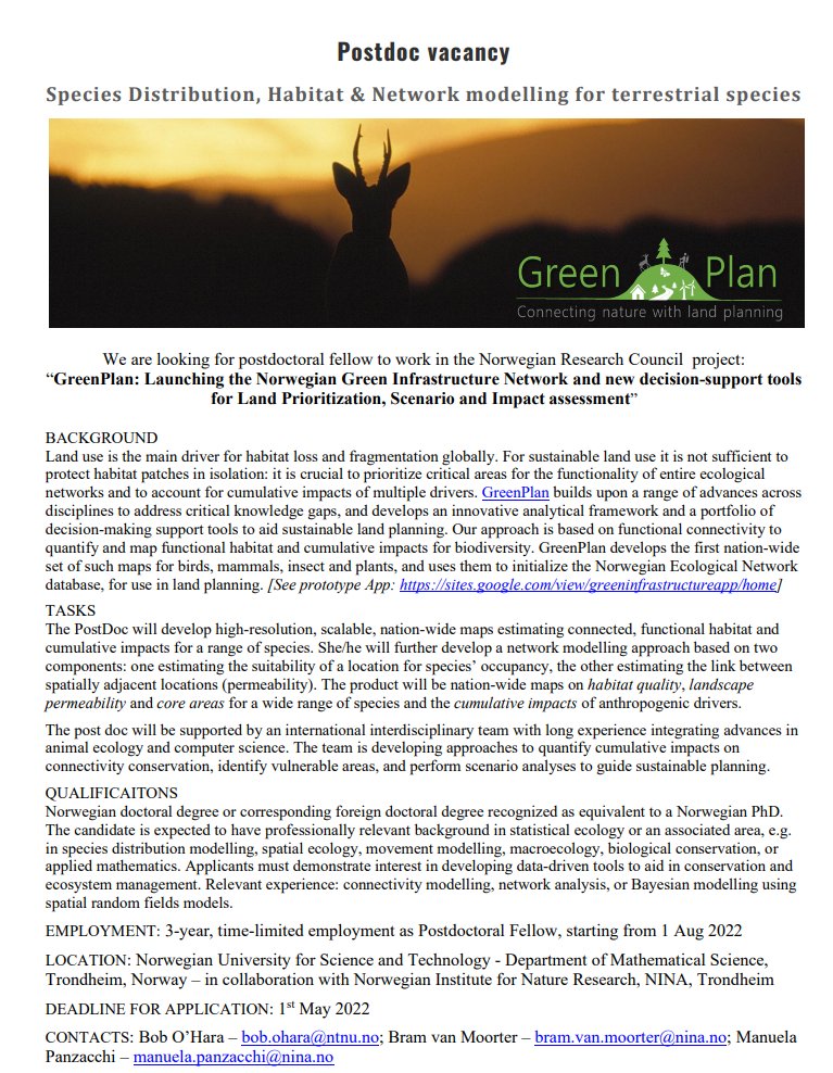 Bram Van Moorter (@moorterb) on Twitter photo 3 year postdoc vacancy on species distribution modelling and connectivity in Norway with <a href="/BobOHara/">Bob O'Hara</a> and <a href="/joechip90/">Joe Chipperfield</a> for details: jobbnorge.no/en/available-j… 3 year postdoc vacancy on species distribution modelling and connectivity in Norway with <a href="/BobOHara/">Bob O'Hara</a> and <a href="/joechip90/">Joe Chipperfield</a> for details: jobbnorge.no/en/available-j…