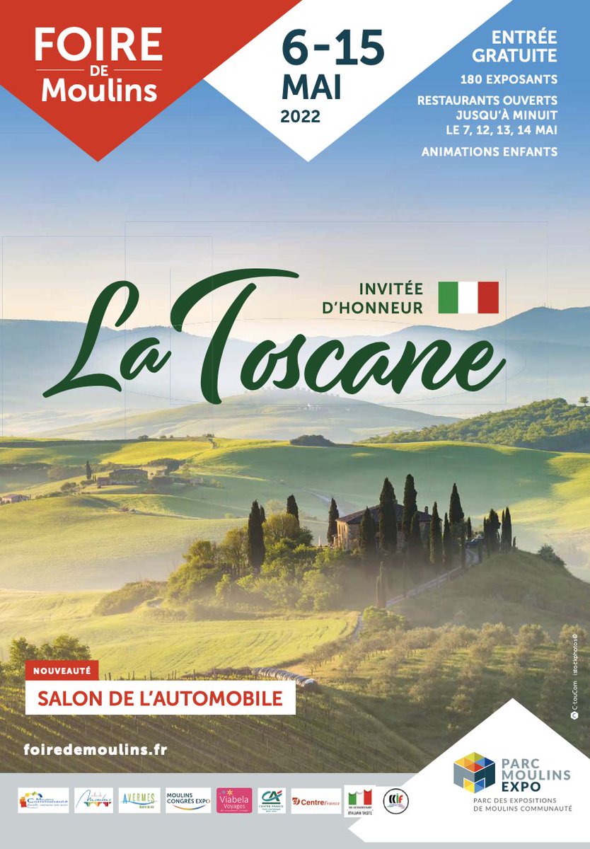 #Foirexpo #Moulins

Du 6 au 15 mai, retrouvez le stand de Moulins Communauté et de la Ville de Moulins ! 
De 10h à 20h, chaque jour au parc Moulins Expo à Avermes où la Toscane sera mise à l’honneur ! 🇮🇹