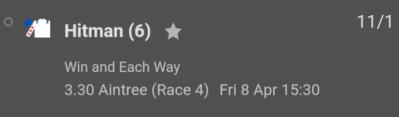 1000_pardons's tweet photo. If you like a bet on the Horse Racing, here's a tip for the 3.30 race at Aintree (UK).
HITMAN - 11/1
#aintree #GrandNational #HorseRacingTips #hexapunk #nftmemes #HorseRacing #hitman https://t.co/0r7R3Pmks2