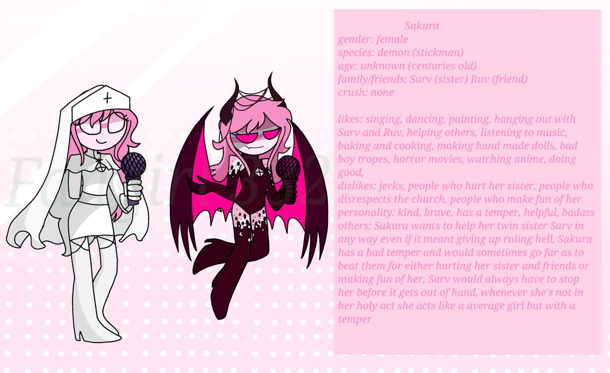 332Fangirl's tweet photo. Meet sarv's fan made sister sakura!

#mfm #fnf #midfightmasses #Sarvente  #oc #mfmoc https://t.co/fiOQiyNh2R