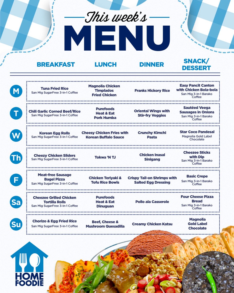 HomeFoodiePH's tweet photo. Start the menu planning habit with Home Foodie. Check out our menu, complete with a daily market list AND weekly market list para #Madalicious!

For queries, visit https://t.co/rCO5yF3DIA and scroll down to the “Ask the Chefs” section.

Follow us:
https://t.co/8jtjDEsjtO https://t.co/UcPXdvNaqX