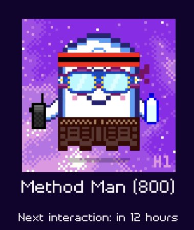 My first ever <a href="/aavegotchi/">Aavegotchi 👻🟦 Now on Base!</a> has been hand petted all the way to 800 🏆 congratulations Method Man you little legend I love you 😎