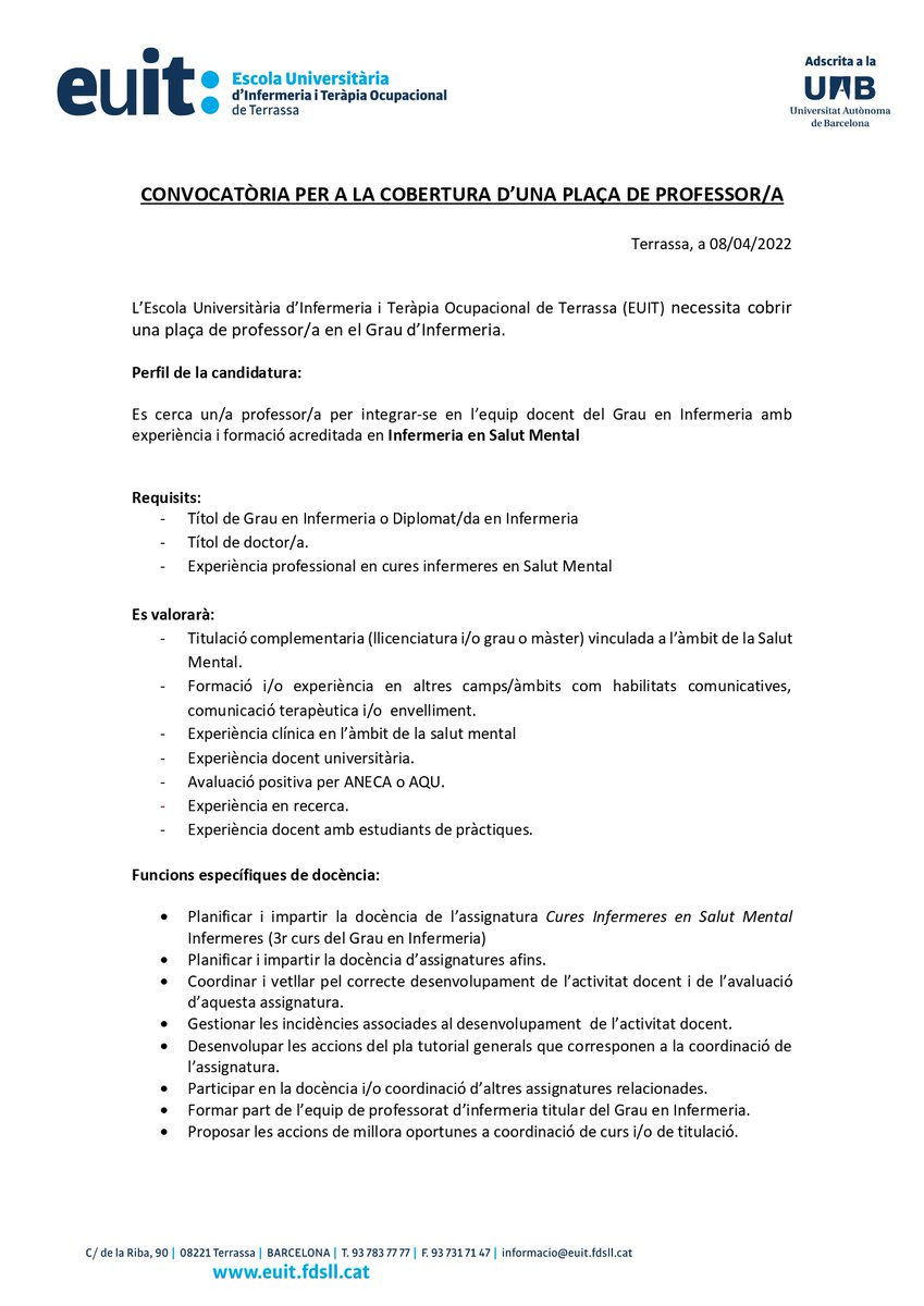 euit_terrassa's tweet photo. #euit #euit_terrassa #someuit #docència #infermeria #teràpiaocupacional #ofertafeina https://t.co/lBYk80aHKa