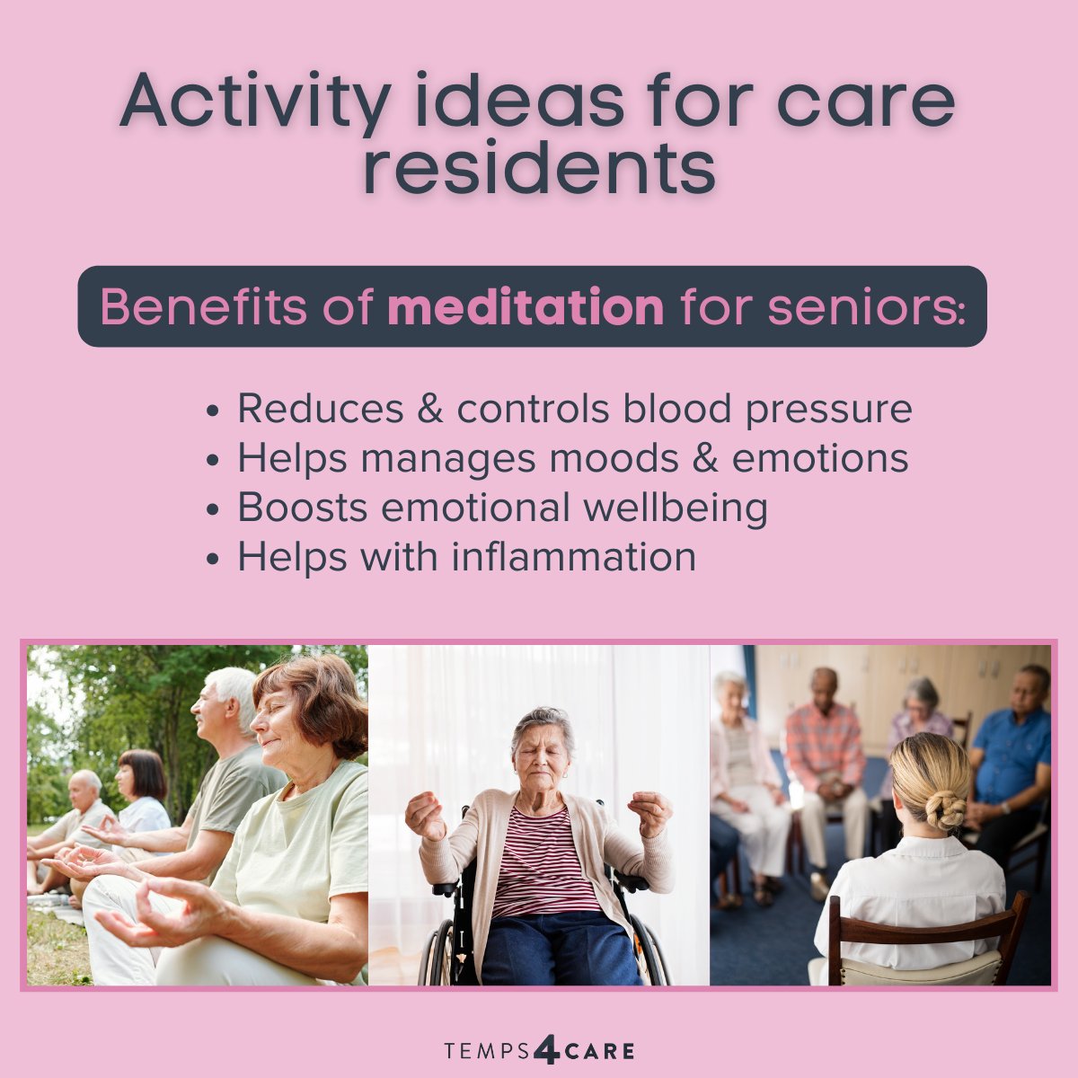 Another activity that has a multitude of benefits for seniors - meditation. 🧘‍♂️

Meditation involves deep breathing, which improves blood and oxygen circulation, which in turn, benefits all organs.

#Meditation #SocialCare #Activity
