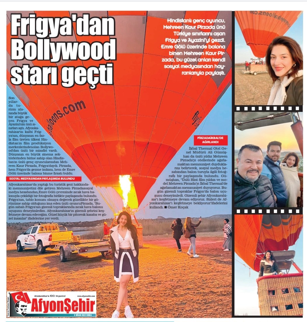 Hindistanlı genç oyuncu, <a href="/Mehreenpirzada/">Mehreen Pirzada👑</a> ünü Türkiye sınırlarını aşan Frigya'yı sıcak hava balonu ile gezdi. ⬇️
<a href="/SehirAfyon/">AfyonŞehir</a>
<a href="/AfyonValiligi/">T.C. Afyonkarahisar Valiliği</a> <a href="/gokmen_cicek_/">Gökmen Çiçek</a> <a href="/ihsaniye_g/">İhsaniye Kaymakamlığı</a> <a href="/DogukanKoyuncu_/">Doğukan Koyuncu</a> <a href="/ikirimlioglu/">Ibrahim Kirimlioglu</a>
