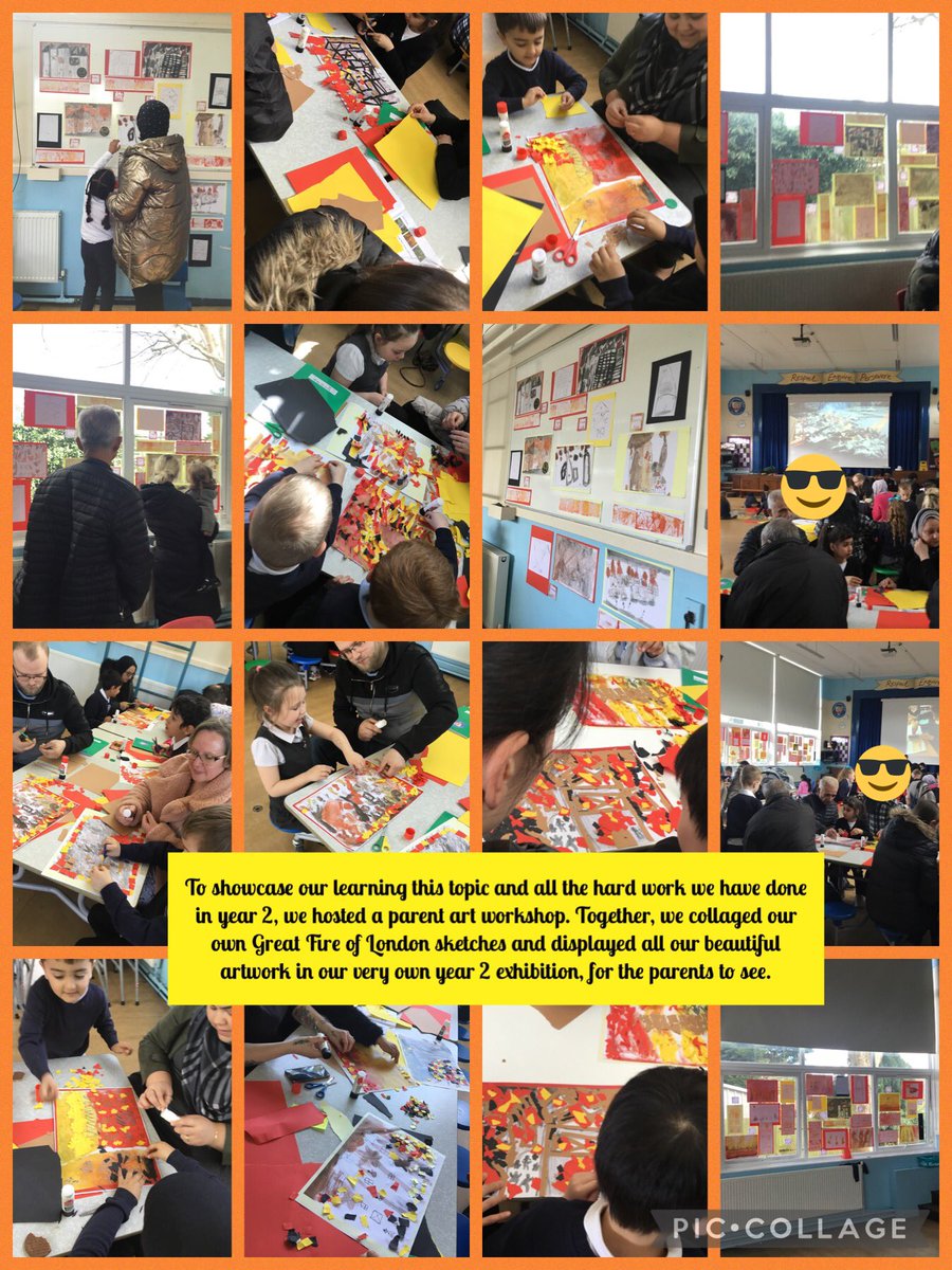 MissSilk3's tweet photo. @paganelschool @MissONeill2B Thank you so much to all of the parents that came to our year 2 art exhibition. The children worked hard to create their final piece, a collage of the Great Fire of London. https://t.co/zL61h5kS5b