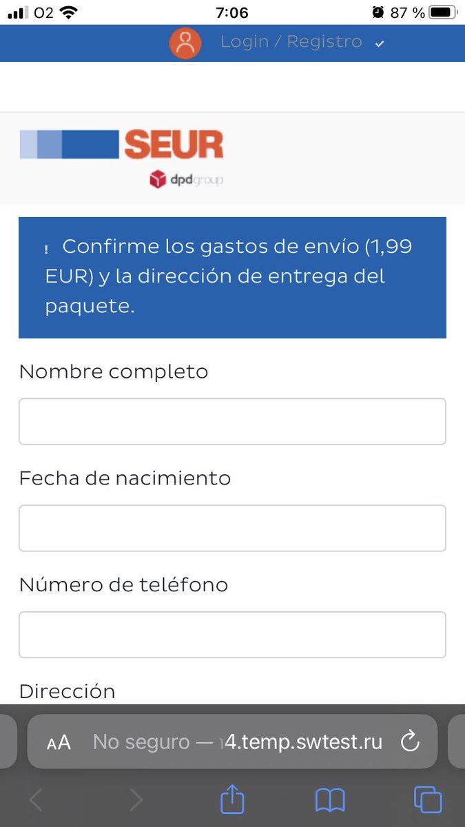JALopezRomero's tweet photo. @SEUR_responde @SEUR #ATENCION #phising desde #Rusia en su nombre. https://t.co/xUEQeyZTwp