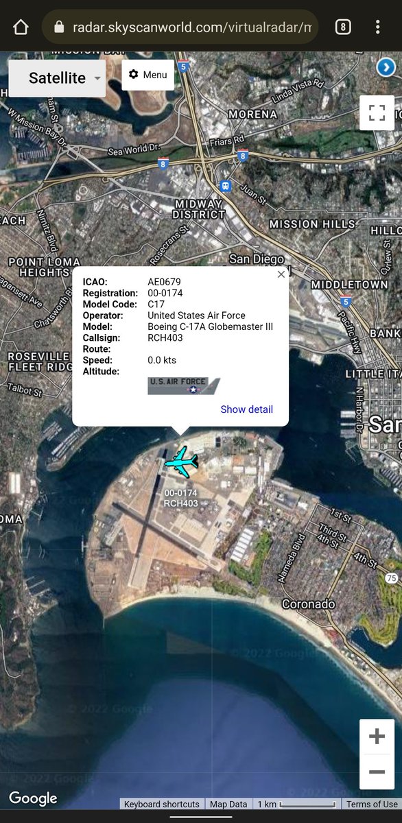 scan_sky's tweet photo. #USAF - Boeing C-17 Globemaster III - 00-0174 - #RCH403

Currently Tracking On The Deck At NAS North Island 🇺🇸

Due Into Bangor Intl Airport 🇺🇸 Later Today. https://t.co/BzEnd0lwxN
