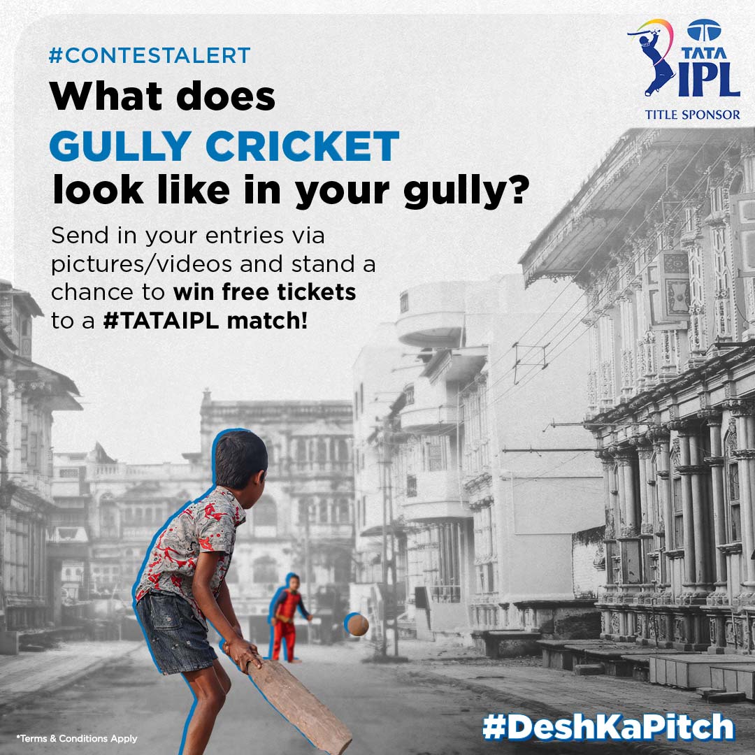 TataCompanies's tweet photo. #ContestAlert
Desh ka every gully has its own rules of cricket. Share videos/ photos of cricket in your gully in the comments down below⬇️

#TataIPL2022 #GullyCricket #DeshKaPitch https://t.co/6t610SY93Y