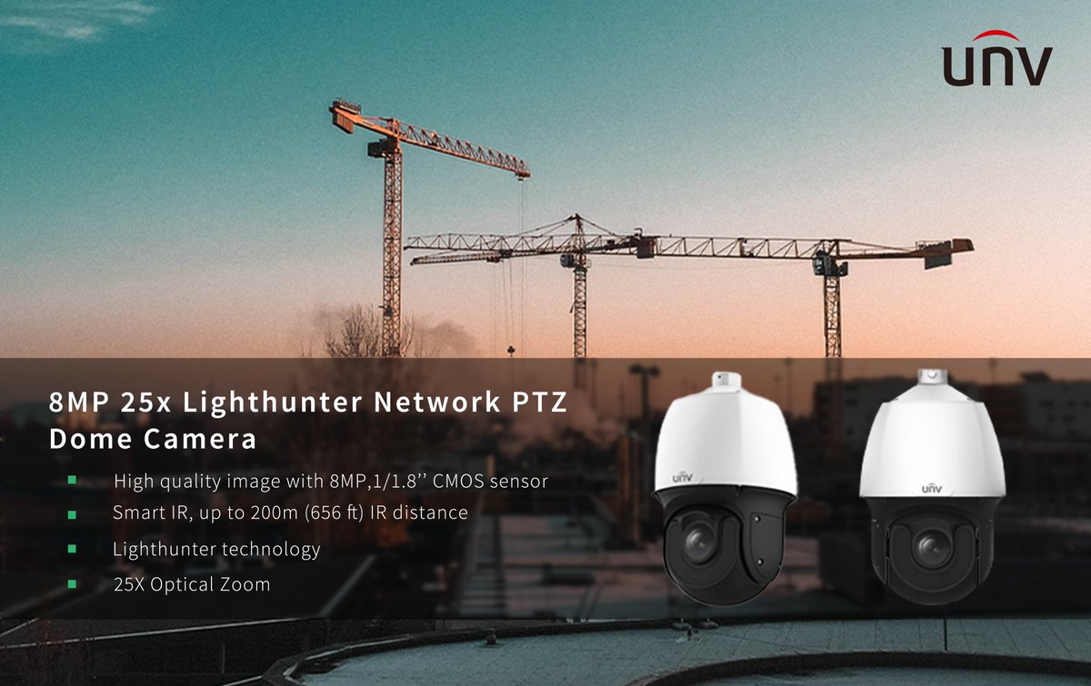 UniviewTech's tweet photo. 8MP 25x Lighthunter Network PTZ Dome Camera was recently deployed in a scalable and complex construction site in Canada, helping keep an eye on intrusions suspects of the site. Click to learn more: https://t.co/Z911JsDzxT
#Uniview #LightHunter #PTZ https://t.co/ZNA3rOWe1t