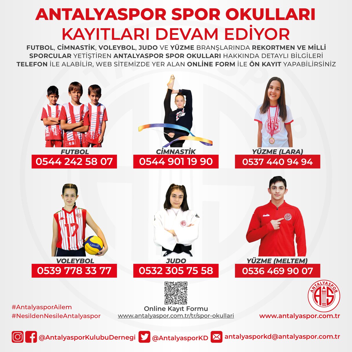 🔴⚪️ Antalyaspor Spor Okulları Kayıtları Devam Ediyor!

💪🏅 Rekortmen ve milli sporcular yetiştiren okullarımız ile ilgili bilgileri ☎️ telefon ile alabilir, 🧑‍💻online form ile ön kayıt yaptırabilirsiniz.

🗒 Kayıt Formu: 
antalyaspor.com.tr/tr/spor-okulla…

#Antalyaspor
#AntalyasporAilem