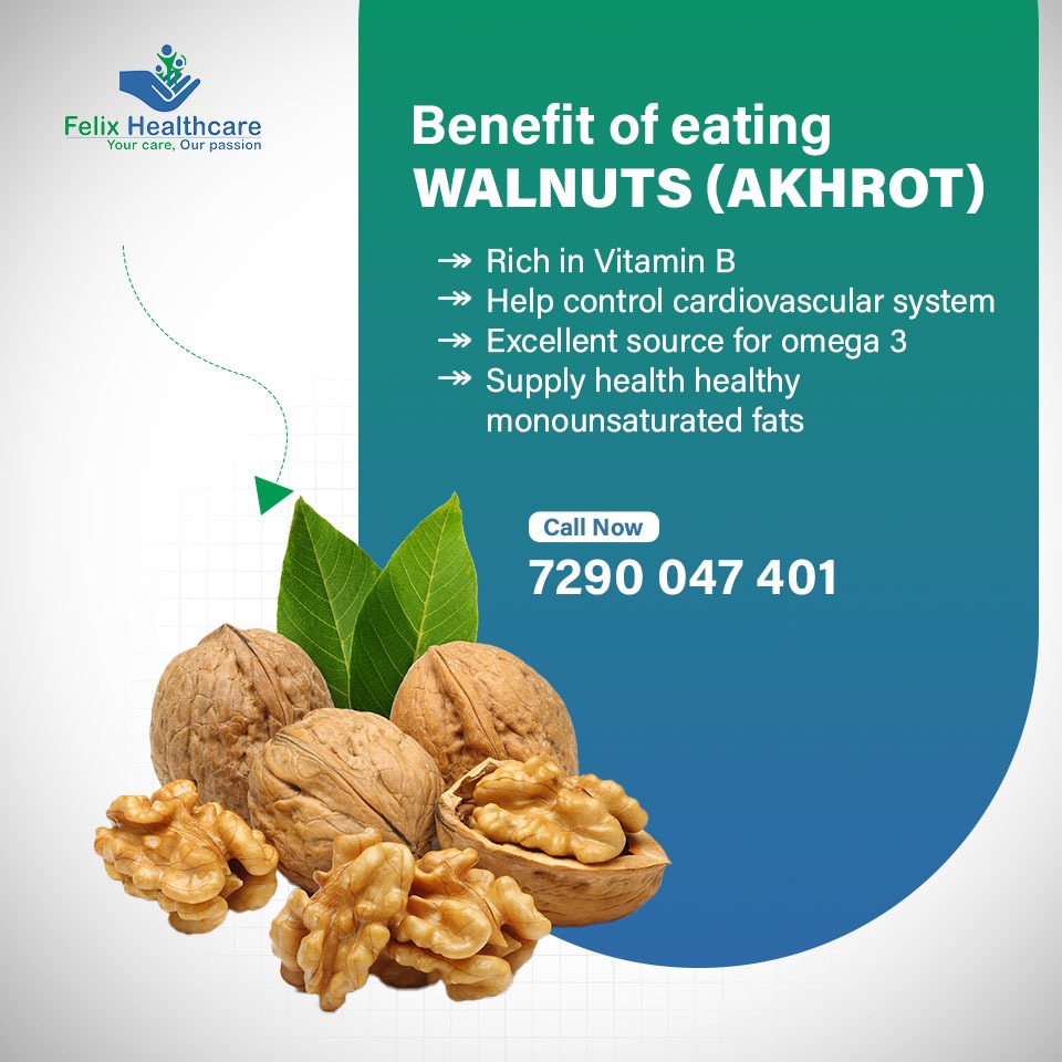 WellnessFelix's tweet photo. "Benefit of eating Walnuts (Akhrot)
• Rich in Vitamin B
• Help control cardiovascular system
• Excellent source for omega 3
• Supply health healthy monounsaturated fats"
#FelixHospital #Walnuts #Akhrot #BenefitsOfAkhrot #VitaminB #YourCareOurPassion #HealthyLifeStyle https://t.co/4mCSBV4fGF