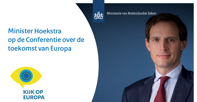 MinBZ's tweet photo. Minister @WBHoekstra is vandaag bij de Conferentie over de toekomst van Europa. Lees meer over zijn bezoek aan Straatsburg en burgerdialoog @KijkOpEuropa ⤵️ #CoFoE