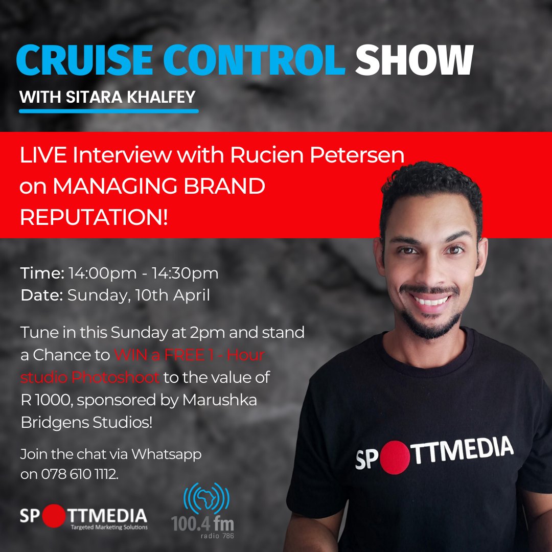 Stand a chance to WIN an in studio photoshoot this Sunday on @radio_786! 📻. Proudly sponsored by <a href="/b_marushka/">Marushka Bridgens</a>

The prize entails:
- 1 x Hour Photoshoot
- In - studio shoot
- Professional personal brand shoot
#competition #WIN #prize #radio #entrepreneur #radiointerview #interview