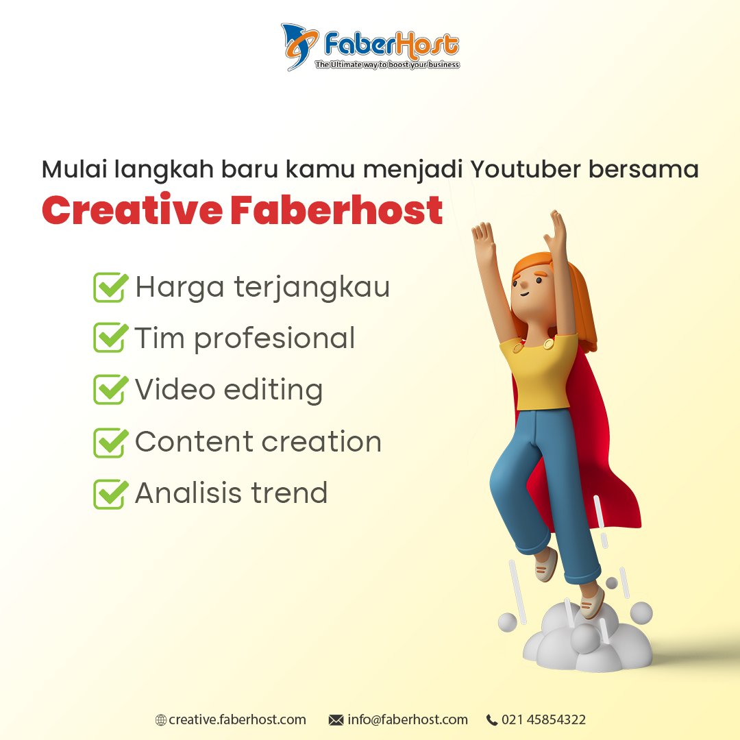 faberhost's tweet photo. Siapa yang mau jadi youtuber? tapi bingung konten dan editingnya?
Tenang aja, Creative Faberhost siap bantu kamu dari nol sampai bisa monetisasi di Youtube.

Informasi lebih lanjut :
📱 : +62 897-8555-777 https://t.co/OPXIORELsQ
